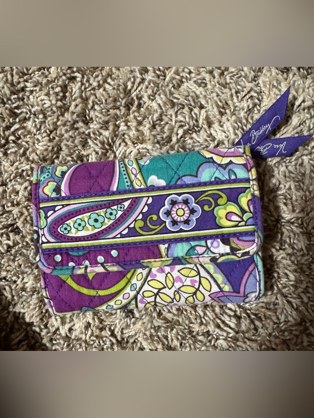 Vera Bradley Quilted Paisley Card Holder in Purple and Teal
